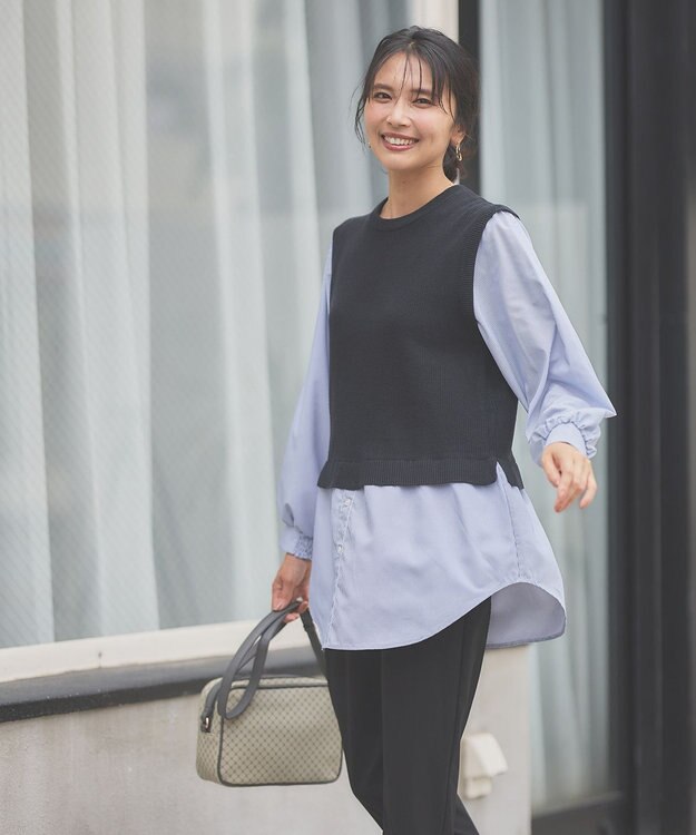 ANY 【洗濯機可】ベストドッキングブラウス ネイビー