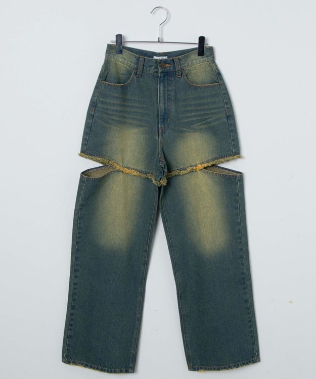 WEGO ヴィンテージウォッシュサイドカットデニムパンツ デニム