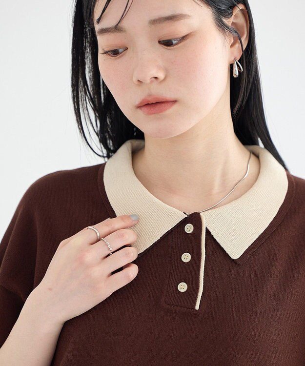 earth music&ecology バイカラーポロニット Brown