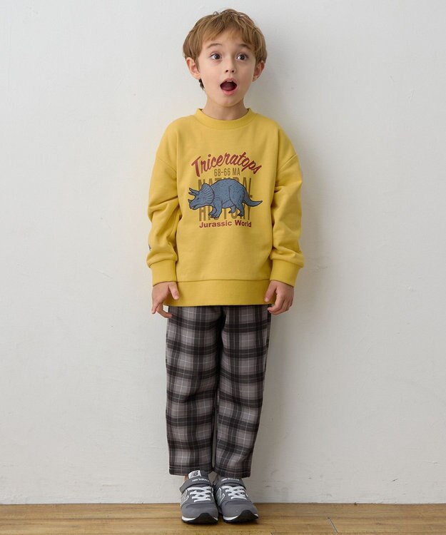 ANY KIDS 恐竜プリント 裏毛トレーナー マスタード
