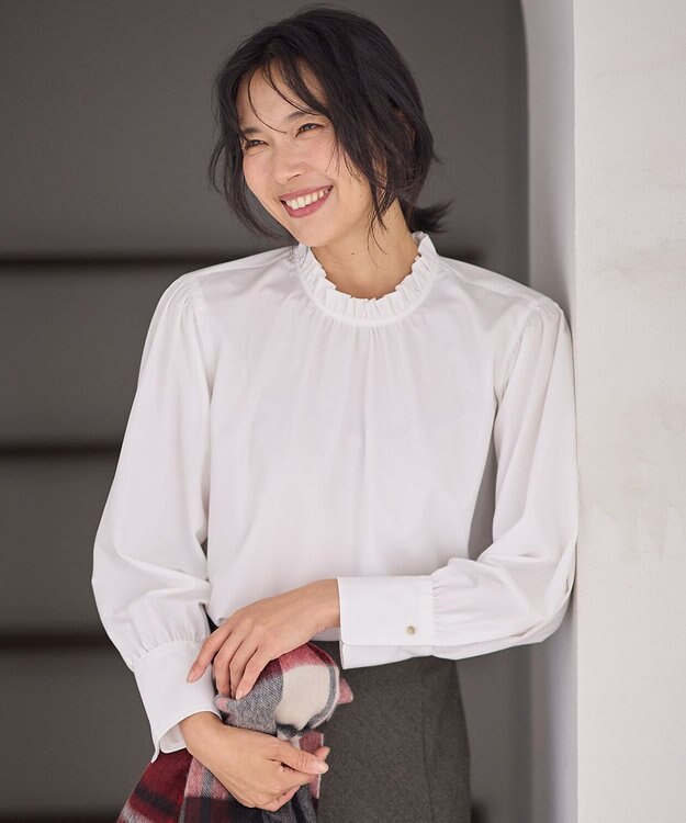 ANY 【手洗い可能/抗菌防臭/UVカット/速乾】フリルモックブラウス オフ