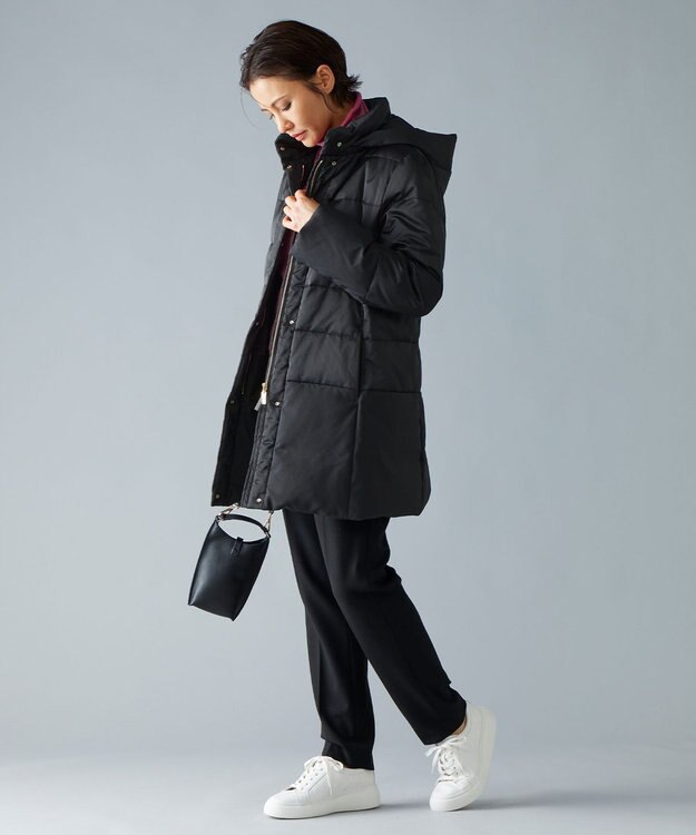 自由区 【撥水加工・洗える】ブライトダウンフード付き ダウンコート ミッドナイト