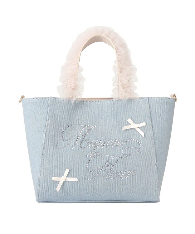 Maison de FLEUR チュールハンドルラインストーンデニムトート Light Blue