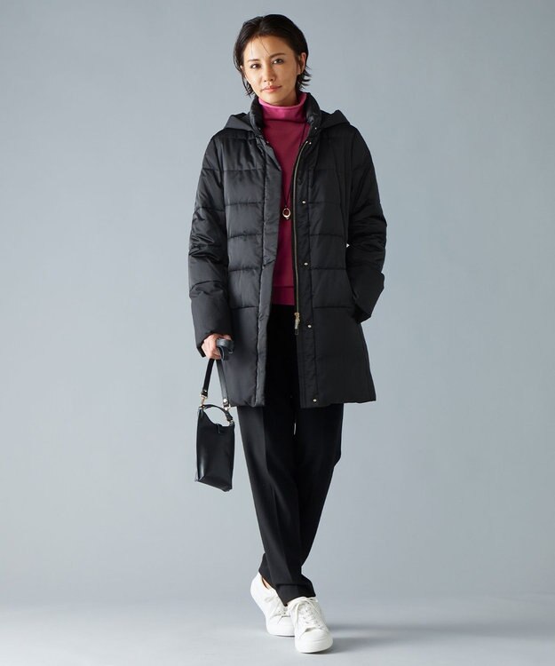 自由区 L 【撥水加工・洗える】ブライトダウンフード付き ダウンコート ミッドナイト