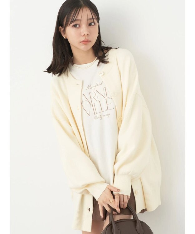 earth music&ecology やわらかタッチミドル丈カーディガン Ivory