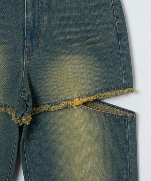 WEGO ヴィンテージウォッシュサイドカットデニムパンツ デニム