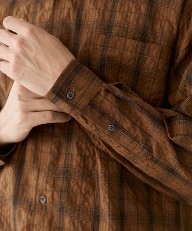 WEGO クリンクルチェックシャツ（LS） ブラウンチェック1
