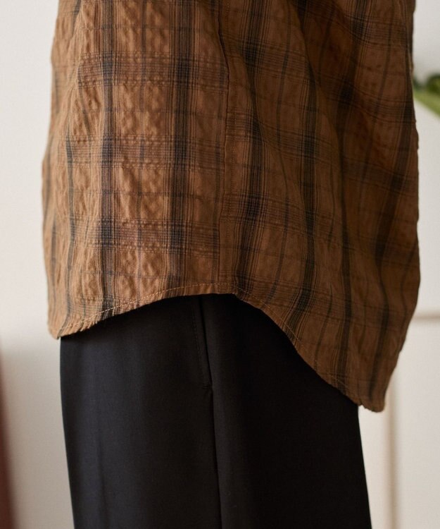 WEGO クリンクルチェックシャツ（LS） ブラウンチェック1