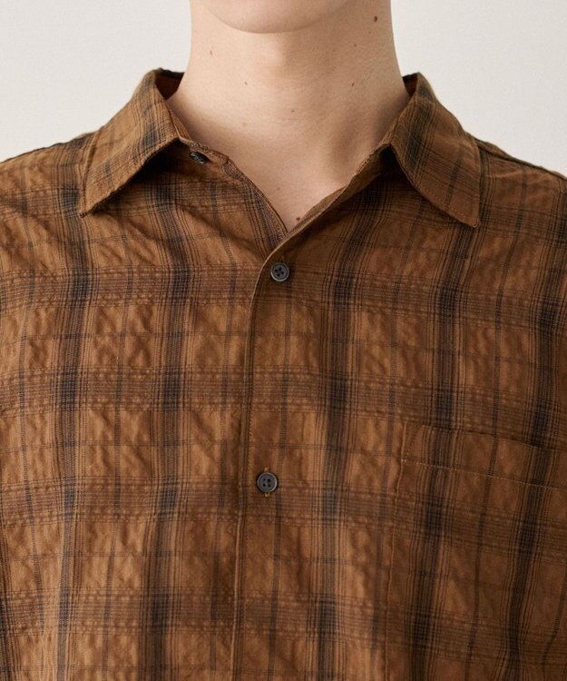 WEGO クリンクルチェックシャツ（LS） ブラウンチェック1