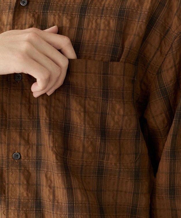 WEGO クリンクルチェックシャツ（LS） ブラウンチェック1