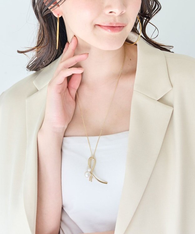 Phoebe 2wayクロスメタルパールブローチネックレス　ゴールド　セレモニー/入卒/式典 ゴールド