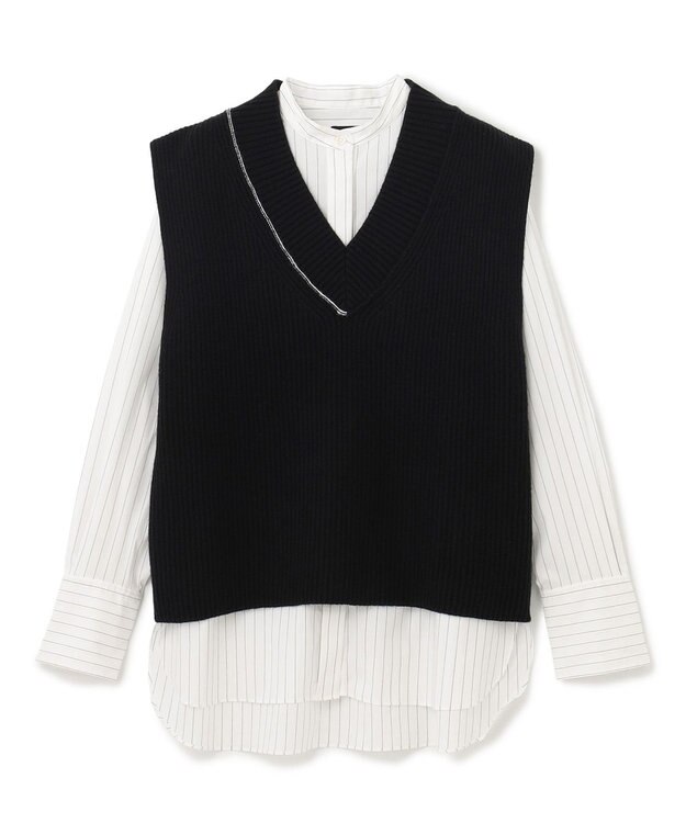 JOSEPH ポプリンシャツ×ニットベスト Black