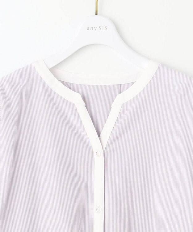 ANY SIS S 【洗える】シルケットストライプスキッパー カットソー ラベンダーストライプ