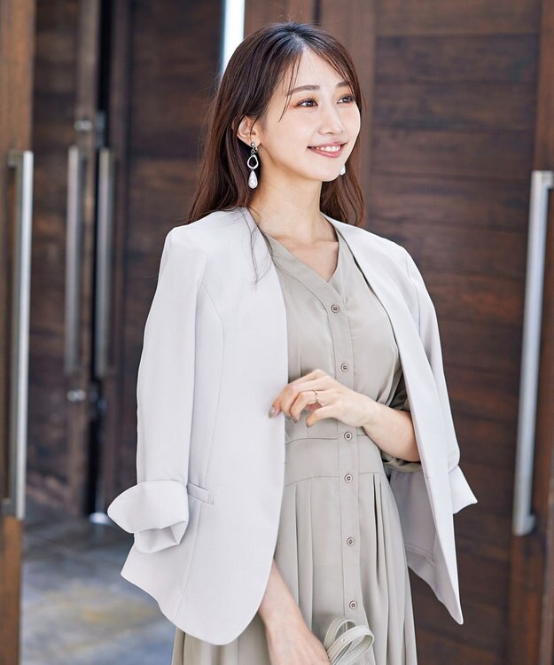 Tiaclasse L 【新色追加・洗える】バックリボン前開きワンピース グレージュ