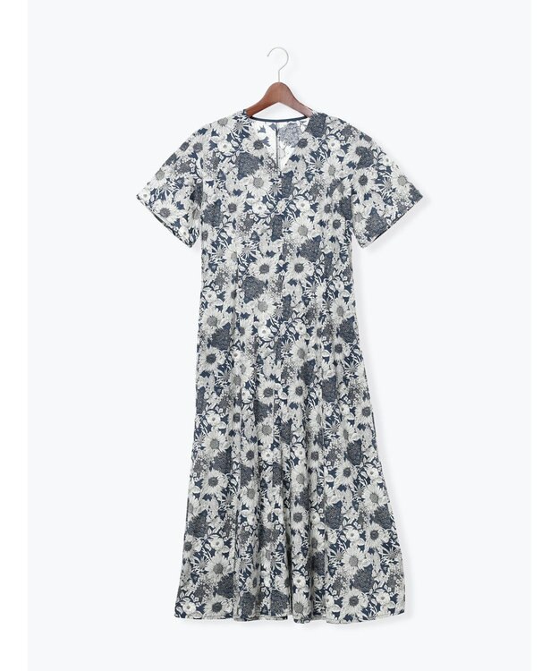 Te chichi 【LIBERTY FABRICS】Vネックフレアワンピース ネイビー