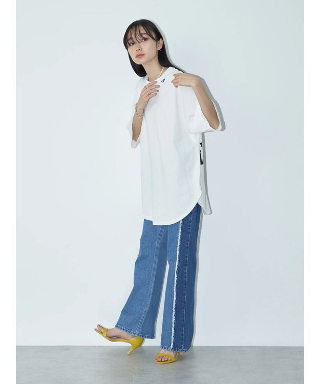 earth music&ecology Ｌｅｅ×ｅ．ｍ．ａ．ｅ　切替デニムフレアパンツ Indigo