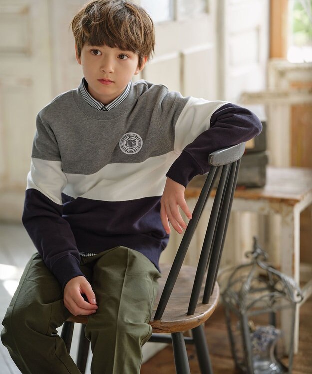 J.PRESS KIDS 【110-130cm】COMBI トリコロール トレーナー グレー×ネイビー系