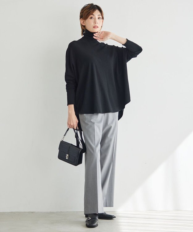 ICB 【洗える】ヴィスコースワイド ハイネックプルオーバー ブラック系