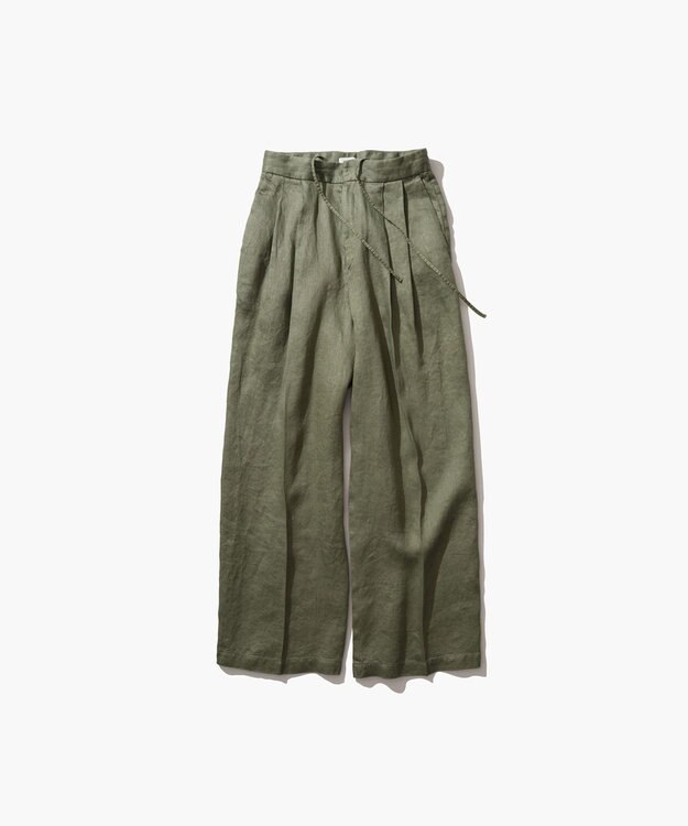 ATON GARMENT DYED LINEN SATIN | ワイドパンツ OLIVE