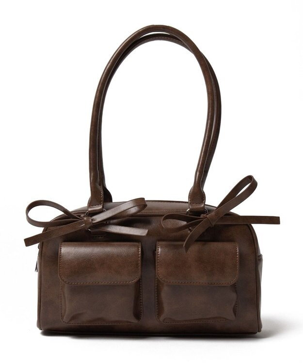 WEGO リボン付きボストンバッグ ブラウン