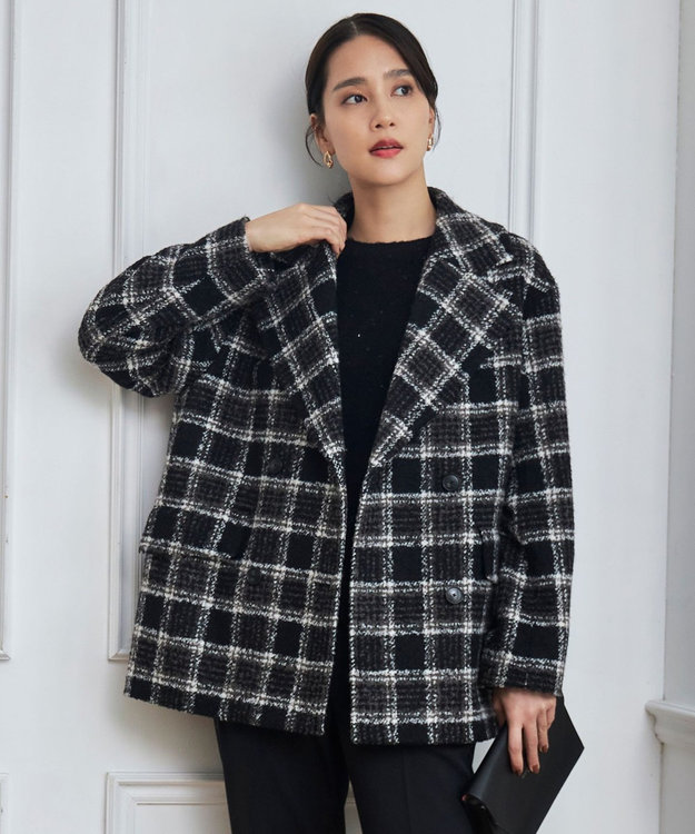 自由区 S BALLIループミルドチェック コート ブラック×モカ