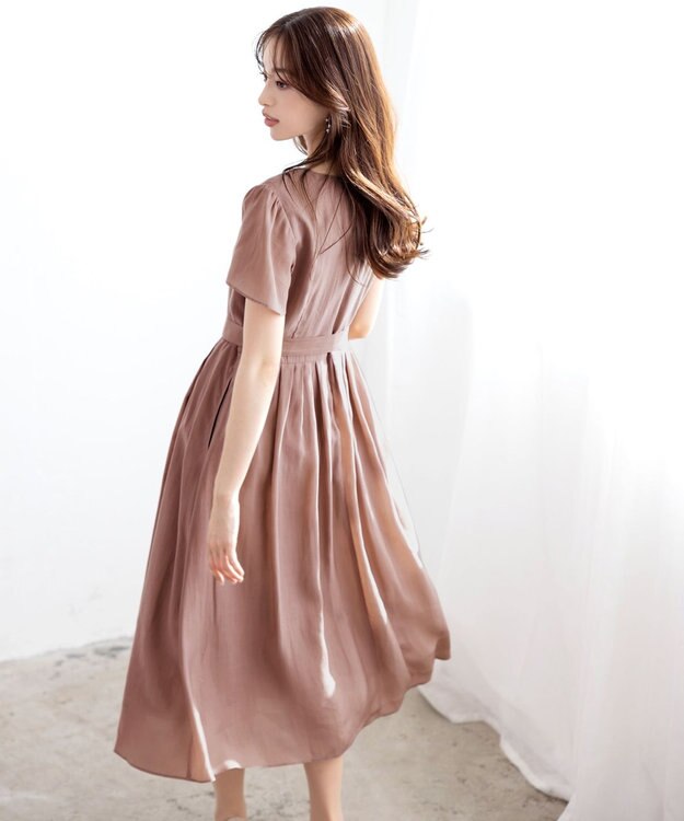 Tiaclasse 【洗える】大人上品なシアータックワンピース ピンクモカ