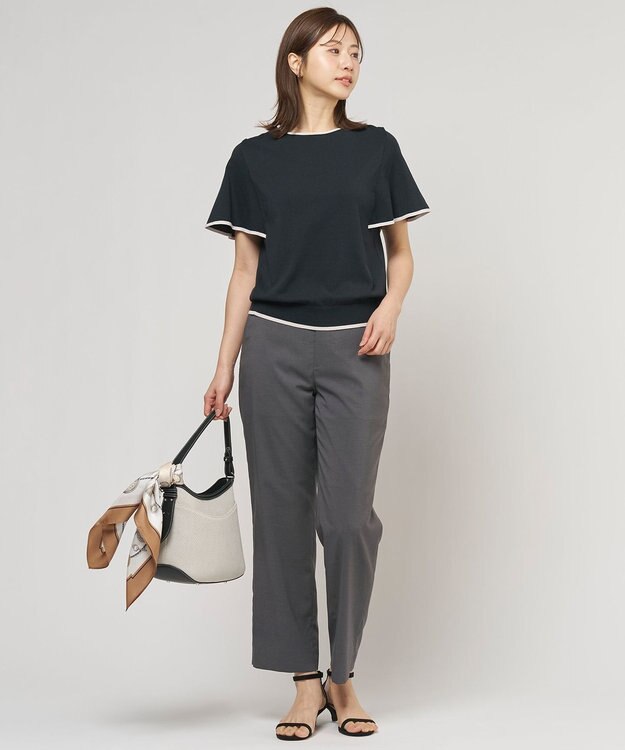 J.PRESS LADIES L 【セットアップ対応】ファンマートロストレッチ テーパード パンツ チャコール系