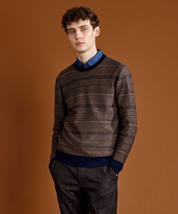 JOSEPH ABBOUD 【キングサイズ・サスティナブル素材BIOGRACE使用】テンセルプリント シャツ ネイビー系5