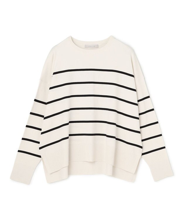 UNFILO L マイビューティニット クルーネック グレージュボーダー