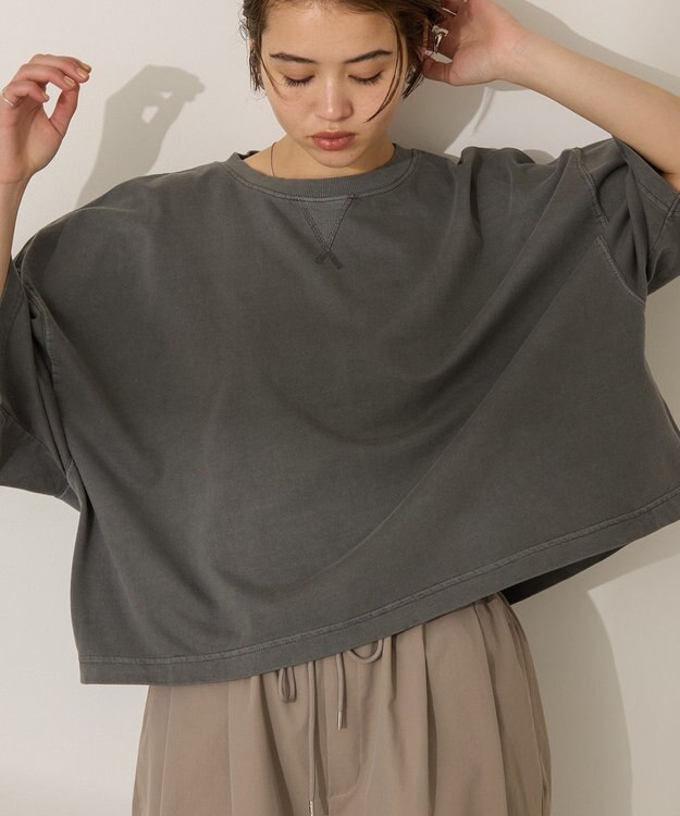 AMERICAN HOLIC ピグメント加工ミニ裏毛半袖プルオーバー Charcoal Gray