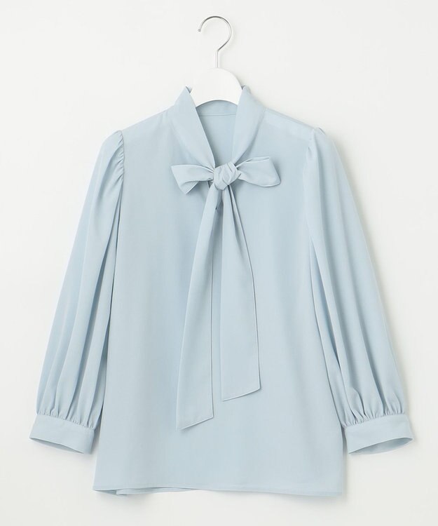 Feroux リボンタイパフスリー ブブラウス スカイブルー系