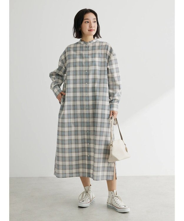 綿麻混バンドカラーシャツワンピース / Green Parks | ファッション