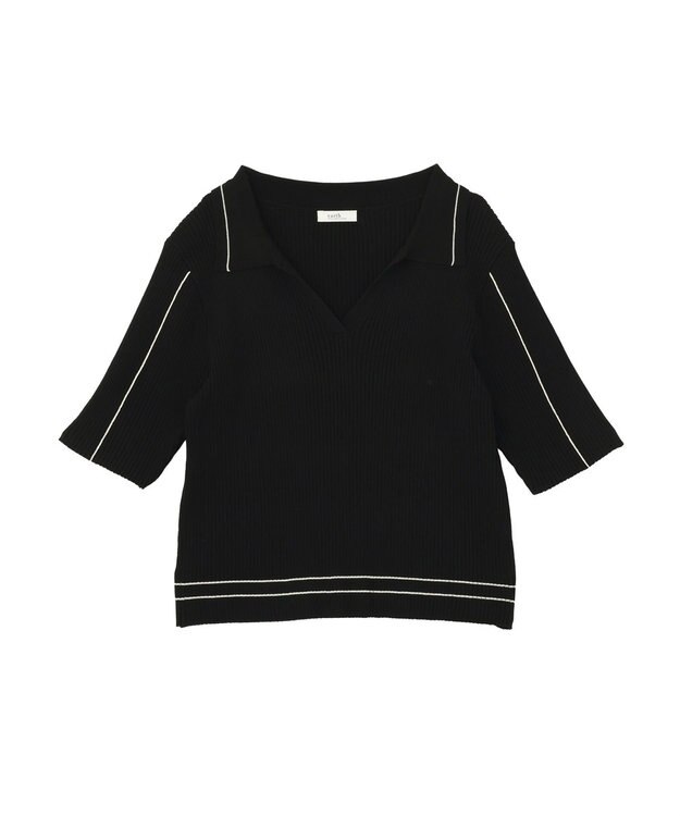 earth music&ecology 【予約】ラインカラーポロニット ブラック