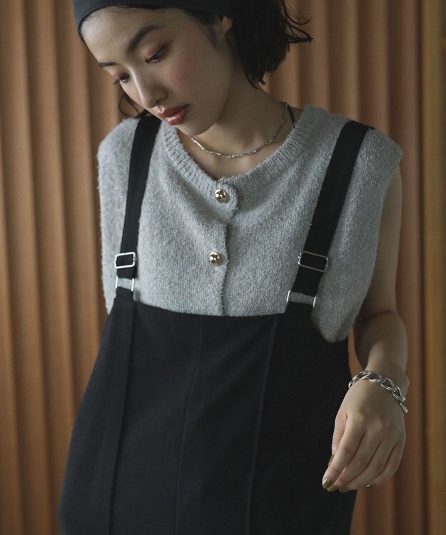 Green Parks ツィード風金釦ニットベスト Gray