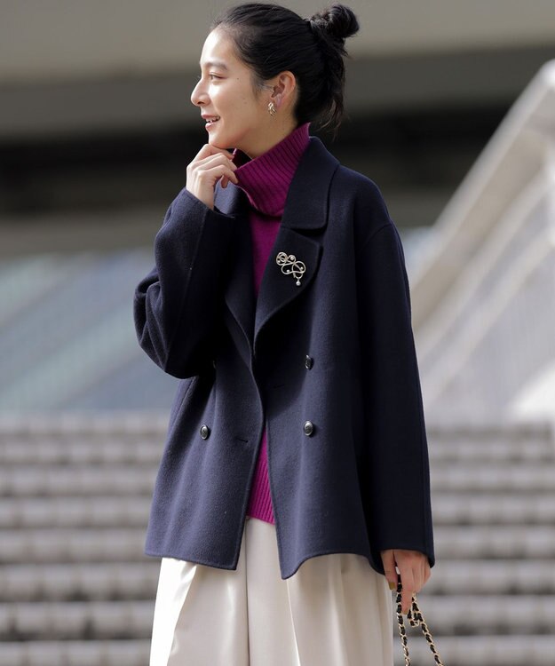 組曲 S ダブルブレストリバー コート ネイビー系