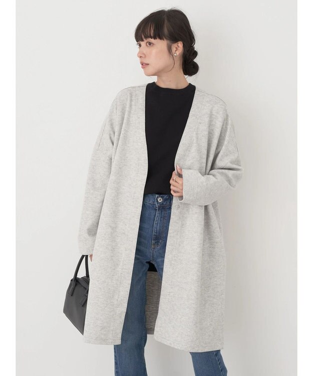 earth music&ecology 圧縮風ポンチコーディガン Light Gray