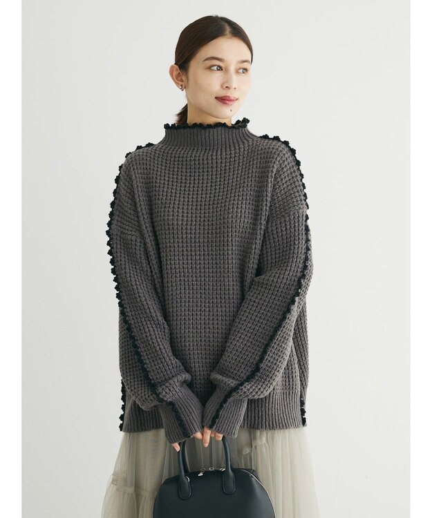 Green Parks ・Ｐｅｔｉｔ　Ｆｌｅｕｒ　ハイショクパイピングニット Charcoal Gray