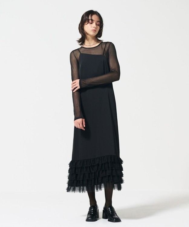 GRACE CONTINENTAL フリルチュールサテンキャミワンピース ブラック