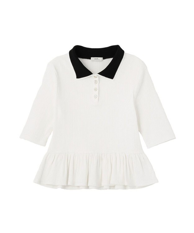 earth music&ecology ダブル衿ペプラムプルオーバー Ivory