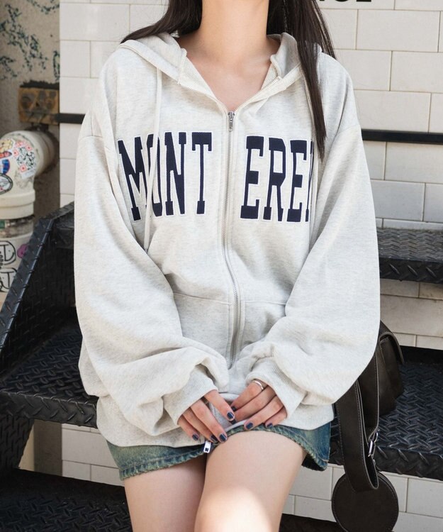 WEGO ロゴWジップビッグパーカー 杢グレー