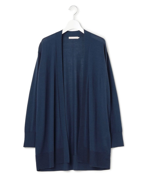 ICB L 【洗える】コンパクトファインウール ロングカーディガン ブルーグレー系