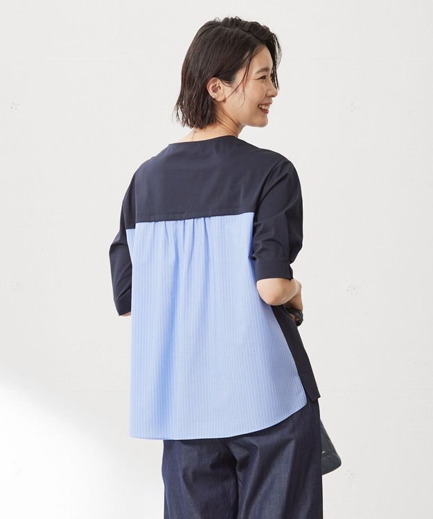 J.PRESS LADIES L プレーティングジャージー ブロッキング カットソー ネイビー系