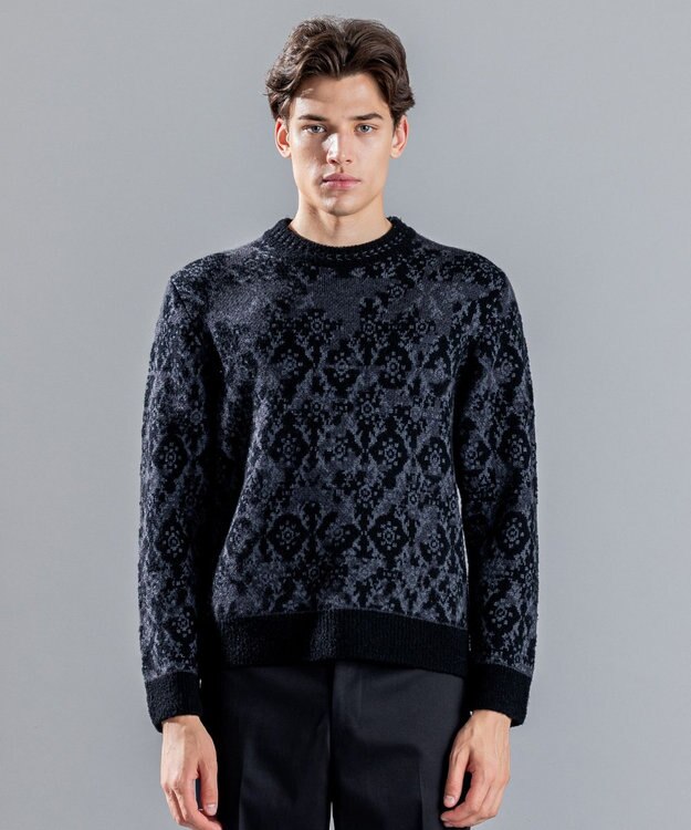 JOSEPH HOMME オーナメントブークレ　クルーネックニット ブラック系
