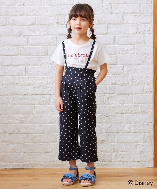 ANY KIDS 麻ライク ドット柄 ガウチョ ブラックドット