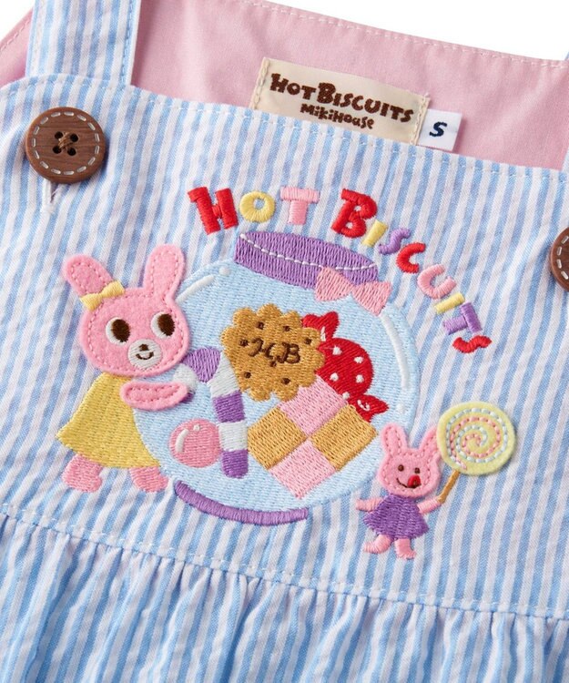 MIKI HOUSE HOT BISCUITS 【70-110cm】 キャビット×お菓子シリーズ サッカー素材ジャンパースカート サックス