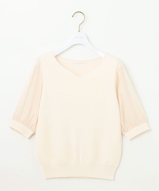 ANY SIS 【洗える】ハートネックファブリックコンビ ニット アイボリー