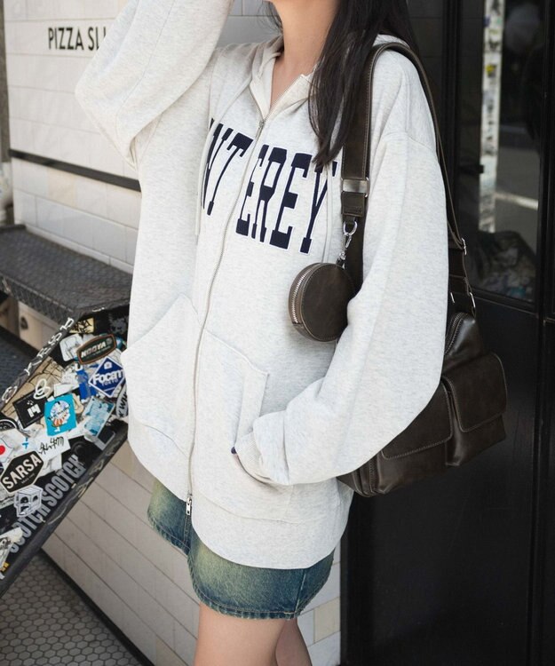 WEGO ロゴWジップビッグパーカー 杢グレー