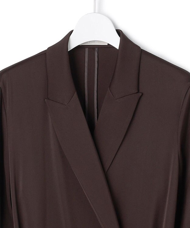 ICB L 【洗える】ストレッチダブルサテン テーラーカラー ラップワンピース ダークブラウン系
