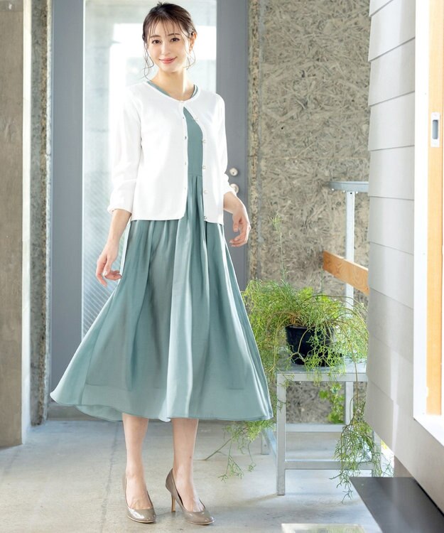 Tiaclasse 【洗える】大人上品なシアータックワンピース ブルー