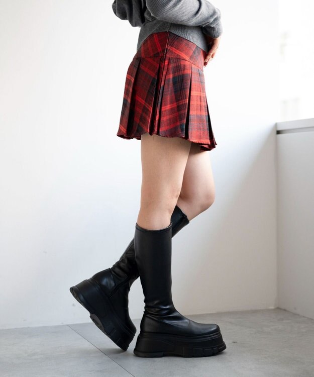 WEGO 【SCHOOL ITEM】チェック切替プリーツミニスカパン レッド